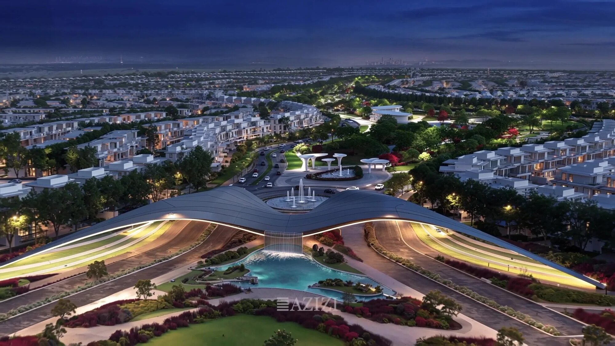The Azizi Florence entrance gateway from Sheikh Mohammed Bin Zayed Road